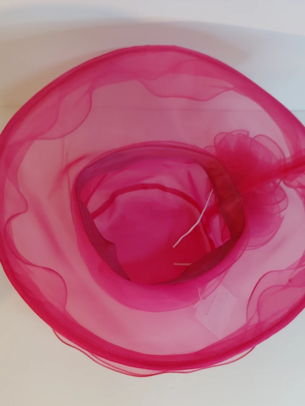 Elegant Hot Pink Organza Dress Hat with Floral Accent